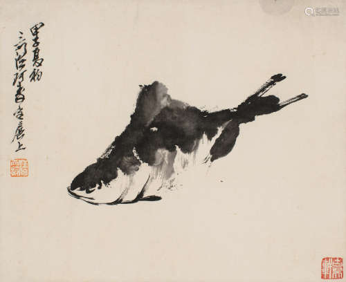 1897～1971 潘天寿 1924年作 游鱼 水墨纸本 镜片