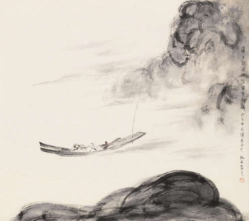 1904～1965 傅抱石  泛舟图 设色纸本 立轴