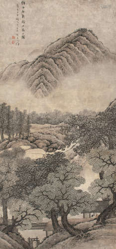 1761～1829 张崟 1827年作 溪山高士图 设色纸本 立轴