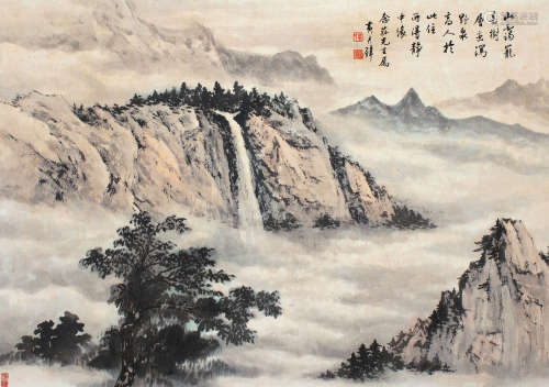 1898～1991 黄君璧  岩壑飞瀑 设色纸本 镜片