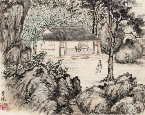 1884～1918 苏曼殊  蕉荫图 设色纸本 镜片