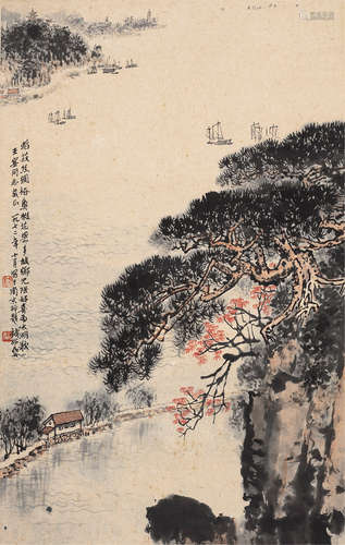 1899-1985 钱松嵒 1972年作 太湖胜景 设色纸本 立轴