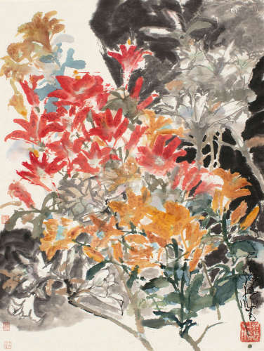 1921～2007 程十发 1979年作 花团锦簇 设色纸本 立轴