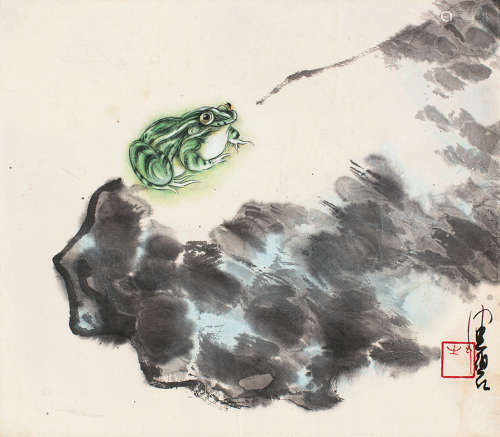 1923～2020 陈佩秋  蛙趣 设色纸本 镜片