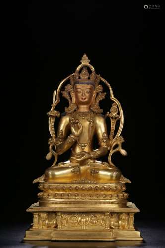 Bronze gilt immovable seated Buddha