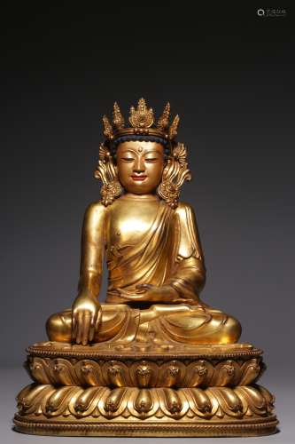 Sitting bronze gilt statue of Dari Tathagata from Qing Dynas...