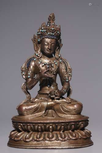 Copper emboded silver Vajrasattva sitting statue in Qing Dyn...