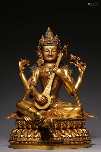 Qing Dynasty gilt bronze goddess sitting statue