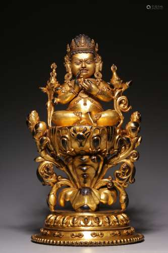 The Qing Dynasty gilt bronze king Kong always holds the sitt...