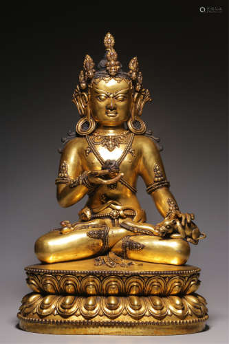 Sitting bronze gilt statue of the God of Wealth from the Qin...