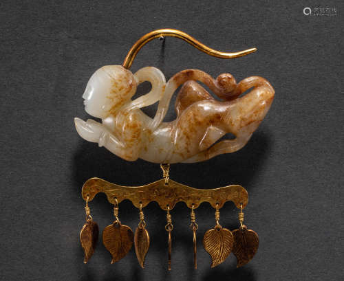 Chinese Hetian jade flying earrings