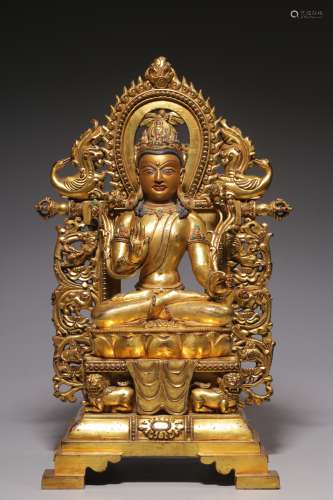 Qing Dynasty bronze gilt inlaid with treasure immovable seat...