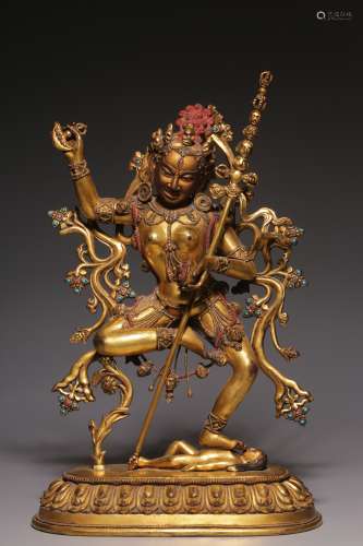 Bronze gilt statue of Dakinus from the Qing Dynasty