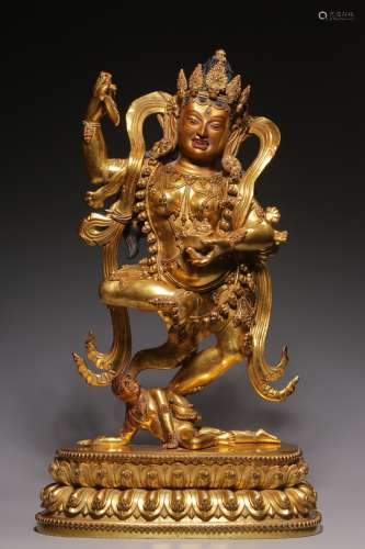 Bronze gilt statue of King Kong of the Qing Dynasty