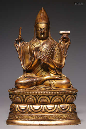 Sitting bronze gilt statue of Gonggganzan from the Qing Dyna...