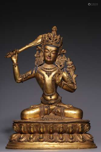 Bronze gilt Manjusri Bodhisattva from the Qing Dynasty