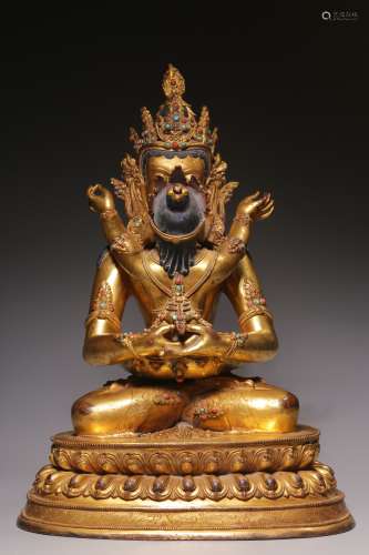 Qing Dynasty bronze gilt with gold inlaid treasure longevity...