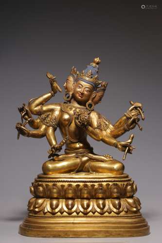 Qing Dynasty gilt bronze statue of a seated Buddha mother