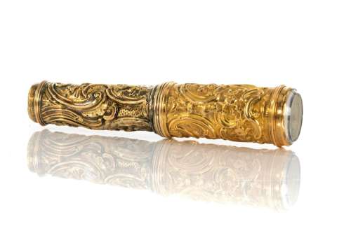 18th C RARE EARLY GOLD ETUI CASE WITH COMPASS