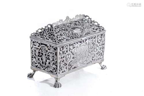 HANAU GERMAN SILVER HINGED CASKET