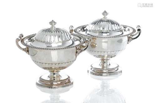 PAIR OF GEORGE III ENGLISH SILVER SAUCE TUREENS