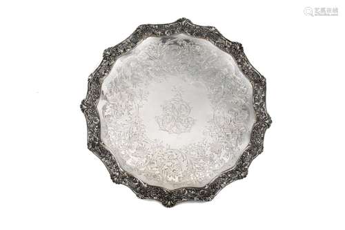 LARGE STORR MORTIMER HUNT ENGLISH SILVER SALVER