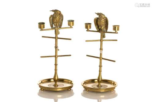 PAIR OF 19th C ENGLISH BRASS INKWELLS ON STANDS