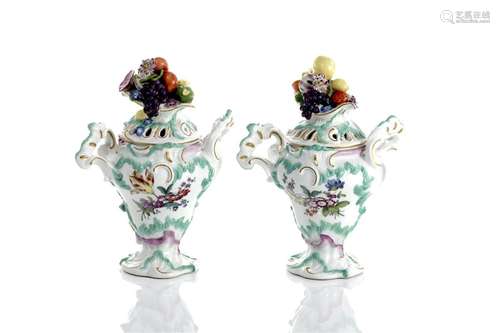 PAIR OF MEISSEN PORCELAIN COVERED POT POURRI URNS