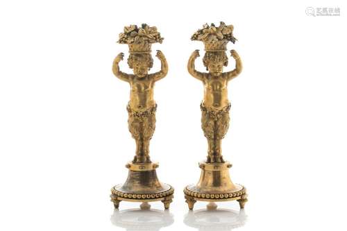 PAIR OF FRENCH EMPIRE BRONZE FIGURAL CANDLESTICKS