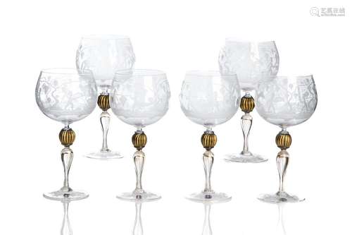 SIX CENEDESE BURGUNDY WINE GLASSES