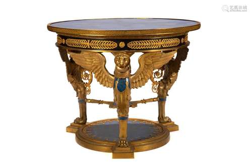 BRONZE & LAPIS LAZULI CIRCULAR HALL TABLE