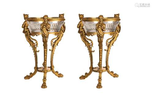 PAIR OF MONUMENTAL ORMOLU & GLASS JARDINIERES