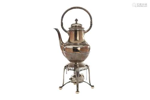 CONTINENTAL SILVER TIP KETTLE ON LAMP STAND, 1580g