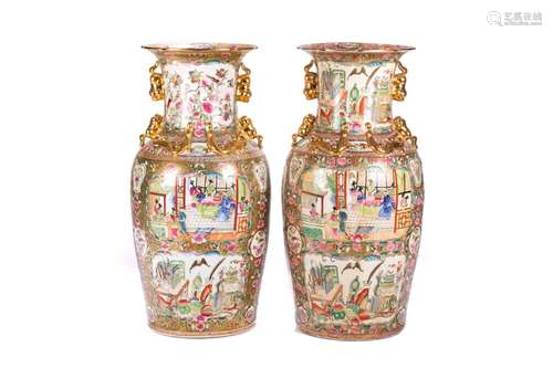 PAIR OF CHINESE FAMILLE ROSE FLOOR VASES