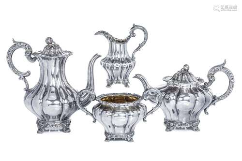 FOUR PIECE VICTORIAN SILVER TEA SET, 2,442g