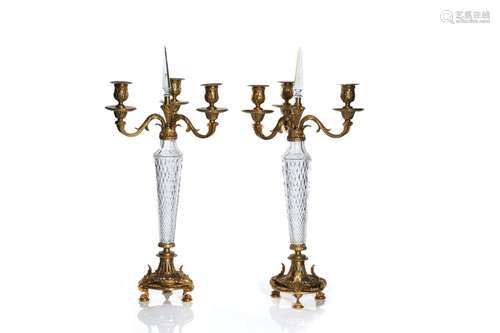 PAIR OF FRENCH ORMOLU GILT BRONZE CANDELABRA