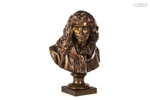 PATINATED BRONZE BUST OF MOLIERE