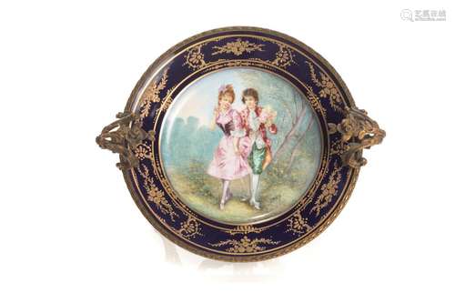 FRENCH PORCELAIN BRONZE MOUNTED PORCELAIN PLATE