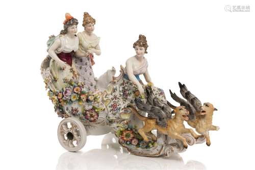 19th C VIENNA PORCELAIN FIGURES IN CHARIOT