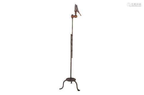 RARE WROUGHT IRON & WOOD STANDING RUSHNIP