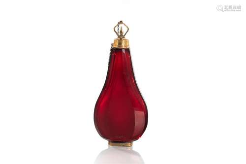 18th C DUTCH GOLD MOUNTED RUBY GLASS SCENT BOTTLE