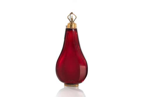 18th C DUTCH GOLD MOUNTED RUBY GLASS SCENT BOTTLE