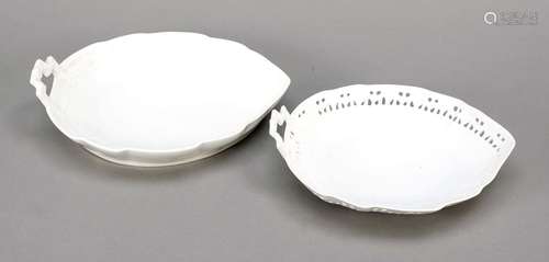 Two leaf bowls, KPM Berlin, marks 1