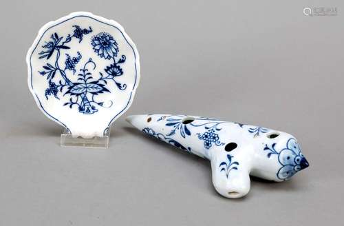 Ocarina and shell bowl, w. Meissen,