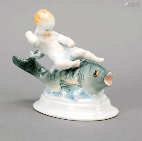 Putto riding a carp, Herend, mid-20