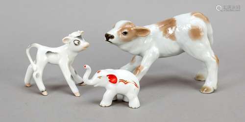 Three animal figures, 20th c., stub