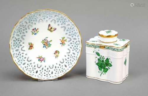 Tea caddy and decorative bowl, Here