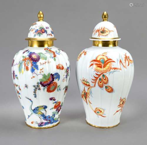 Pair of Art Deco lidded vases, F. T