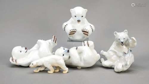 Set of five 5 polar bear figures, R
