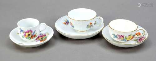 Three cups with saucers, Meissen, 2